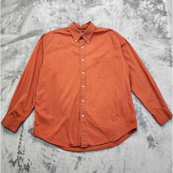 Lands End Shirt Mens L 16-16 1/2 Orange Cotton Long Sleeve Button Down Casual - Picture 1 of 11